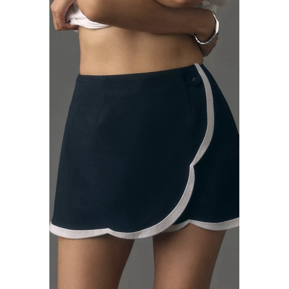 Anthropologie Maeve Scallop Skort US‎ Size 10 Black New - Picture 2 of 12